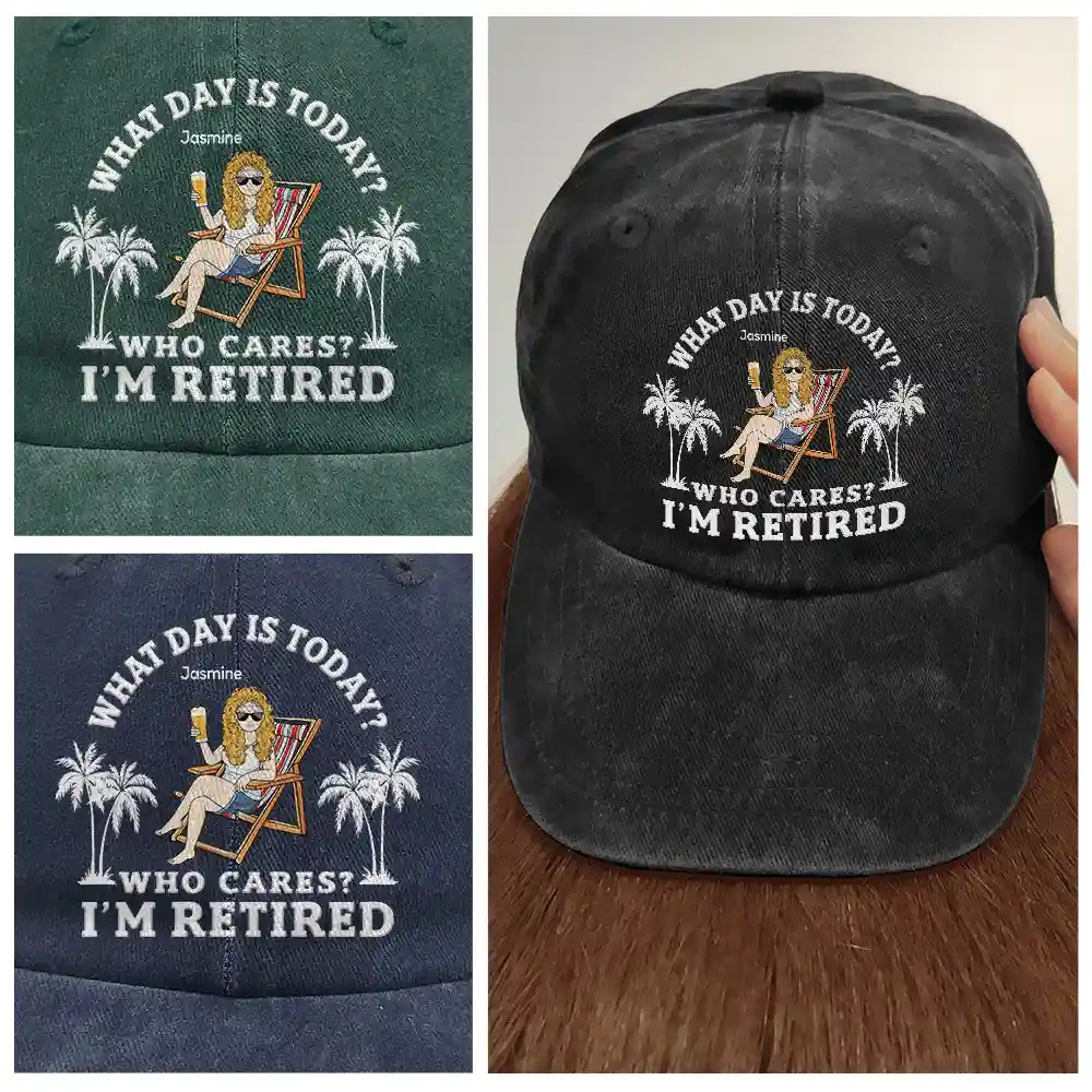 What Day Is Today Who Cares I'm Retired - Personalized Vintage Washed Denim Cap - Image 4