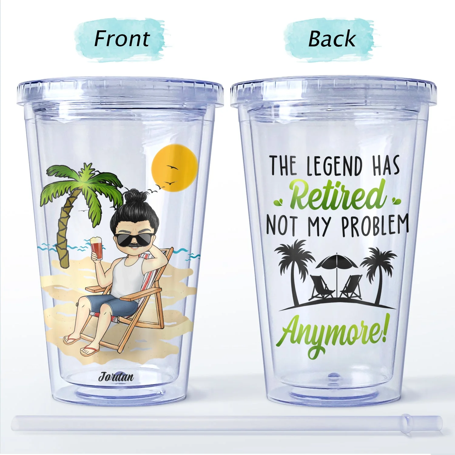 What Day Is Today Who Cares I'm Retired Summer Beach - Birthday, Retirement Gift For Yourself, Dad, Mom, Grandpa, Grandma, BFF Best Friends, Colleagues - Personalized Acrylic Insulated Tumbler With Straw - Image 4