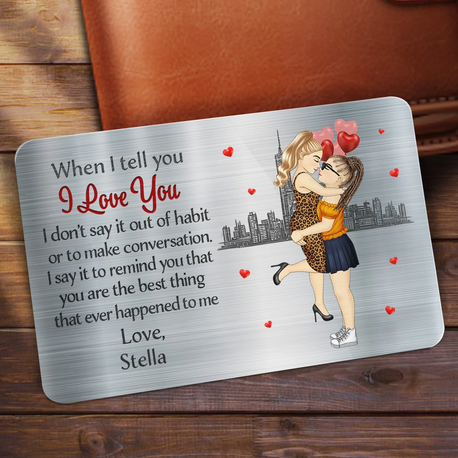 When I Tell You I Love You Cartoon - Gift For Couples, Husband, Wife - Personalized Aluminum Wallet Card - Image 2