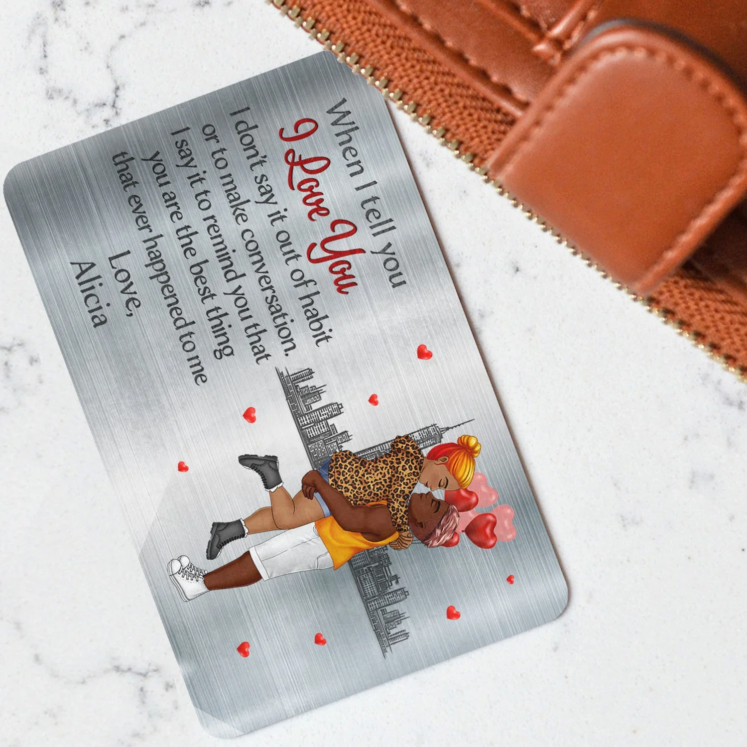 When I Tell You I Love You Cartoon - Gift For Couples, Husband, Wife - Personalized Aluminum Wallet Card - Image 3