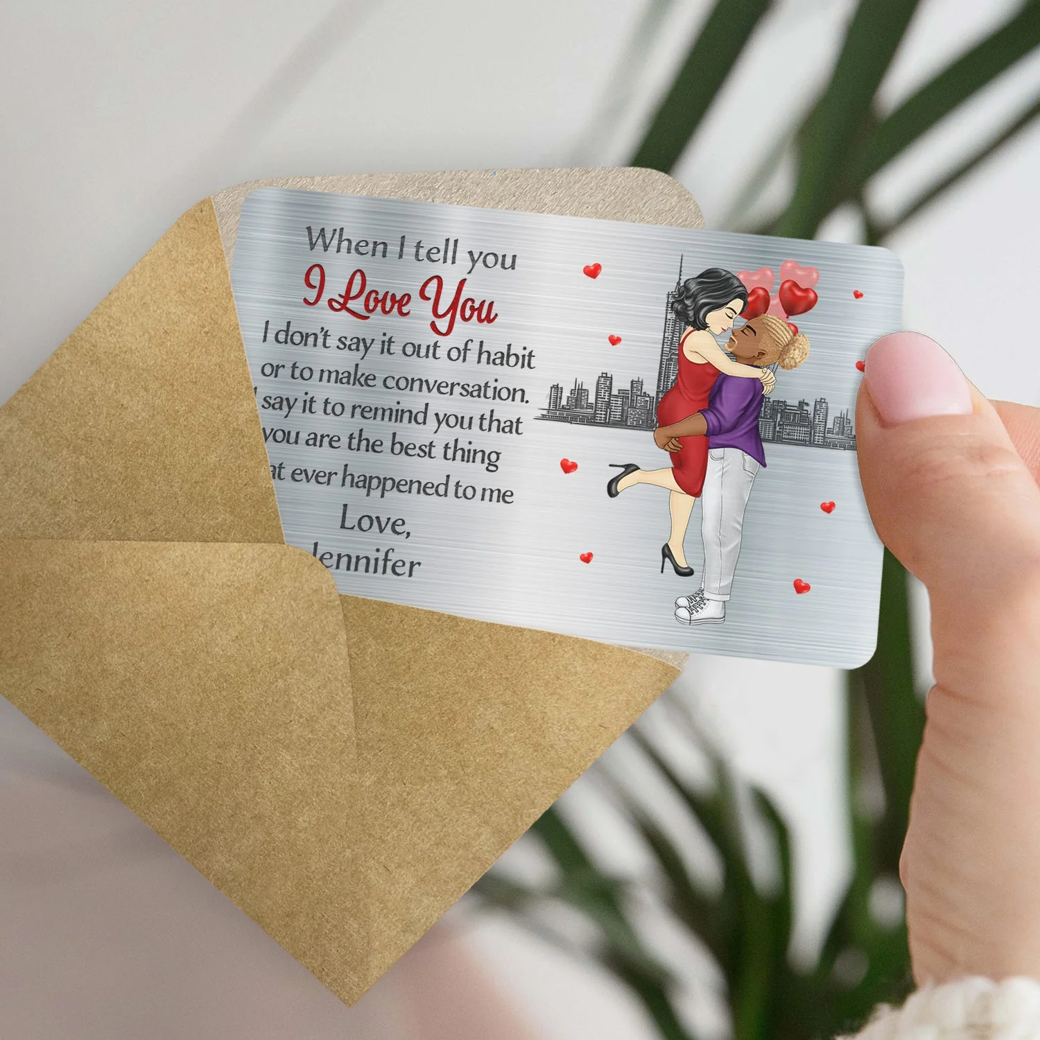 When I Tell You I Love You Cartoon - Gift For Couples, Husband, Wife - Personalized Aluminum Wallet Card - Image 4