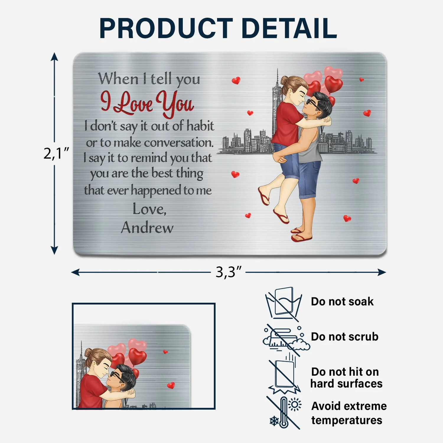 When I Tell You I Love You Cartoon - Gift For Couples, Husband, Wife - Personalized Aluminum Wallet Card - Image 6