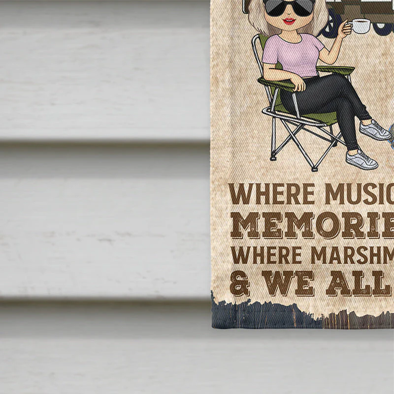Where Music Gets Played Camping Family Bestie Chibi - Personalized Custom Flag - Image 4