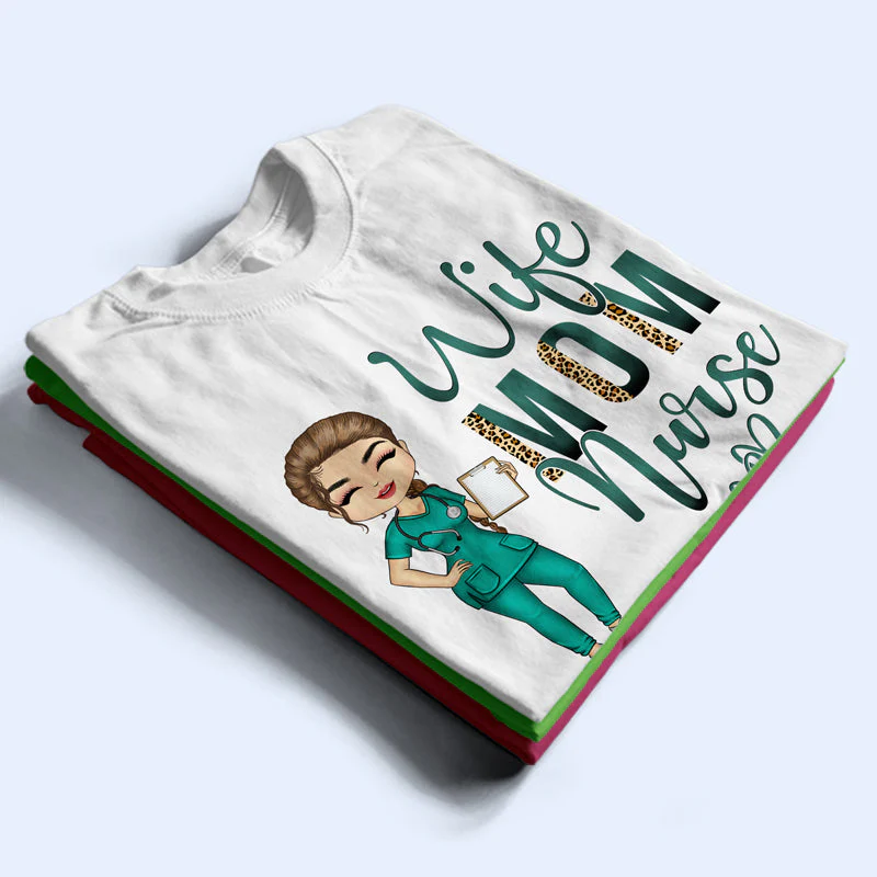 Wife Mom Nurse - Mother Gift - Personalized Custom T Shirt - Image 2