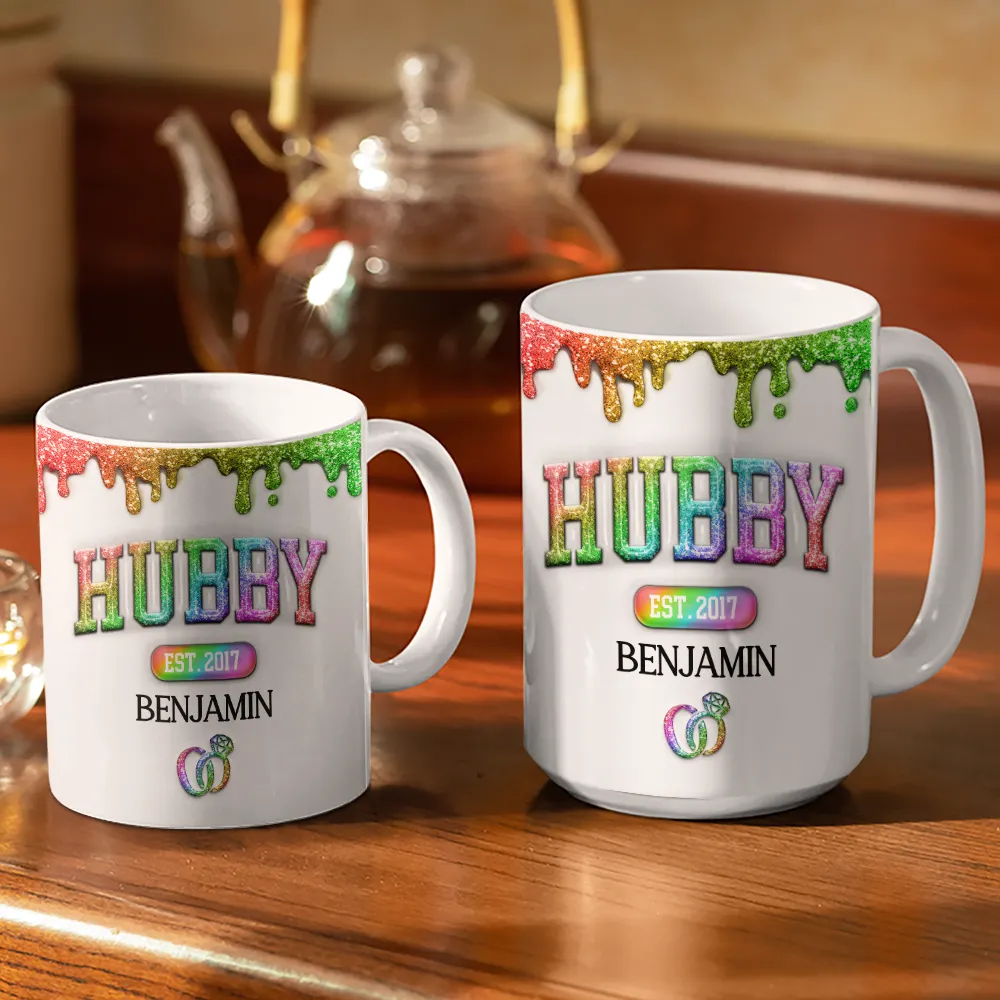 Wifey Hubby Est Couple - 3D Inflated Effect Printed Mug, Personalized White Edge-to-Edge Mug - Image 3