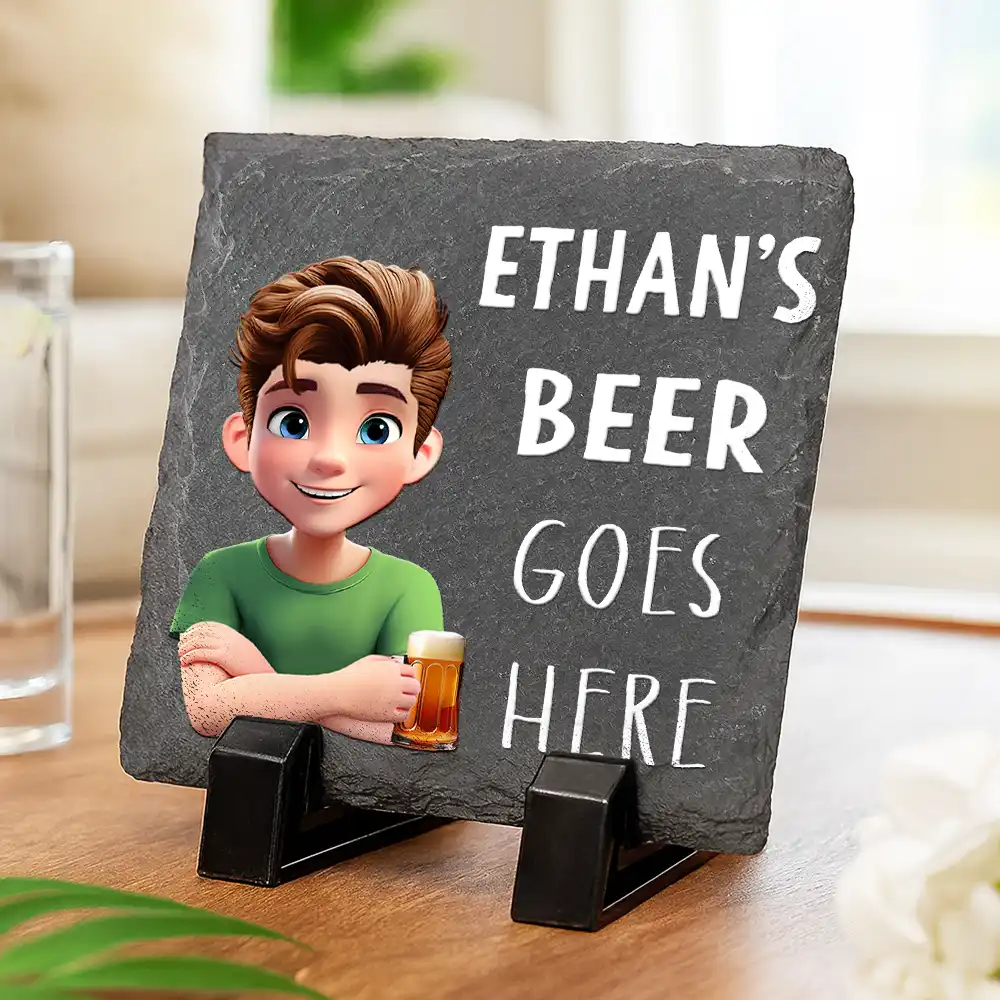 Wine Whisky Beer Goes Here - Personalized Slate Coaster - Image 3