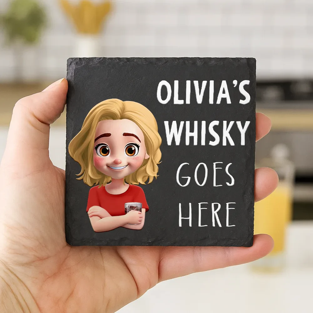 Wine Whisky Beer Goes Here - Personalized Slate Coaster - Image 4
