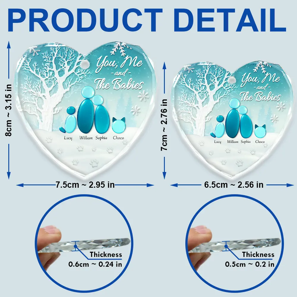 Winter You Me And The Dog Cat - Personalized Heart Shaped Glass Ornament - Image 5
