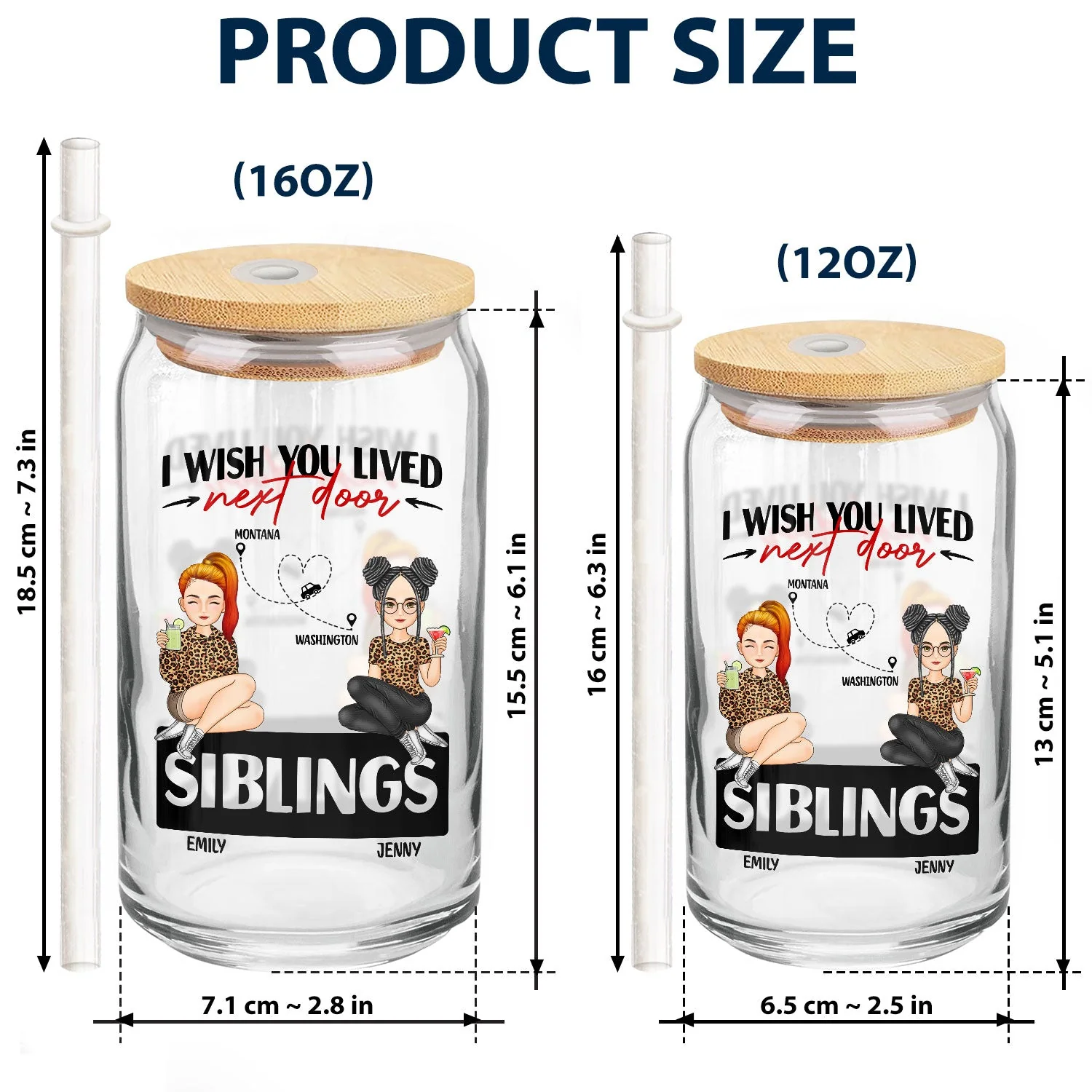 Wish You Lived Next Door - Gift For Siblings And Besties - Personalized Clear Glass Can - Image 5