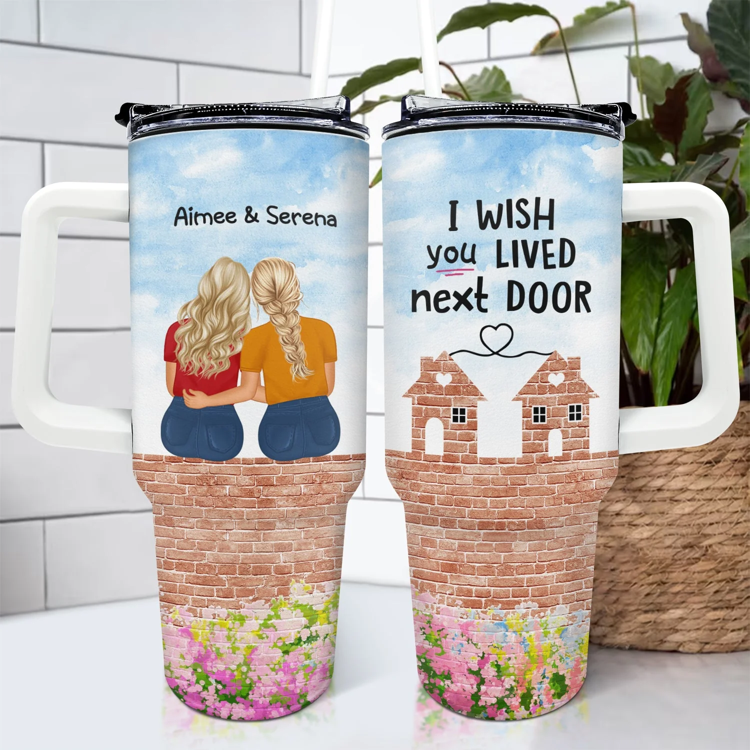 Wish You Lived Next Door - Gift For Sisters And Besties - Personalized 40oz Tumbler With Straw - Image 4