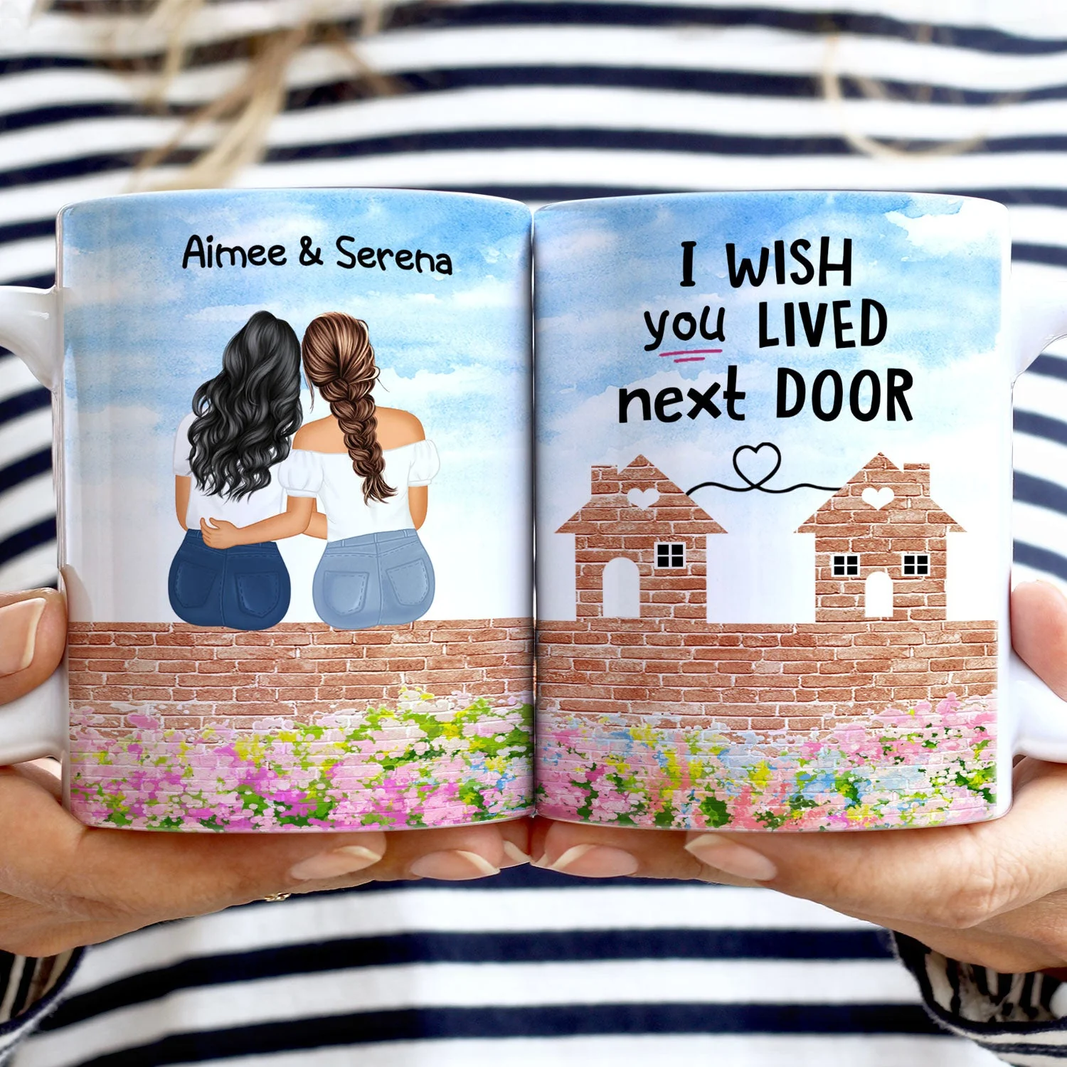 Wish You Lived Next Door - Gift For Sisters And Besties - Personalized White Edge-to-Edge Mug - Image 2