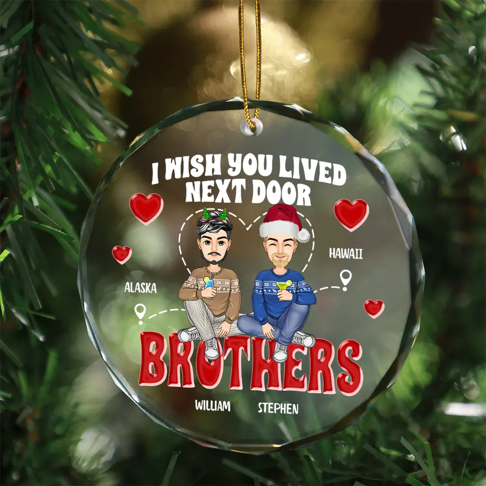 Wish You Lived Next Door - Personalized Circle Glass Ornament - Image 3