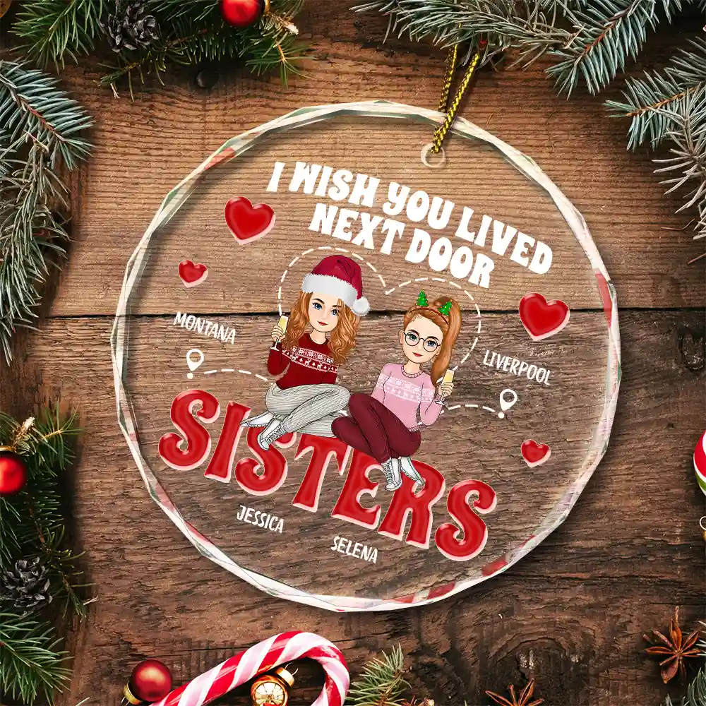 Wish You Lived Next Door - Personalized Circle Glass Ornament - Image 5