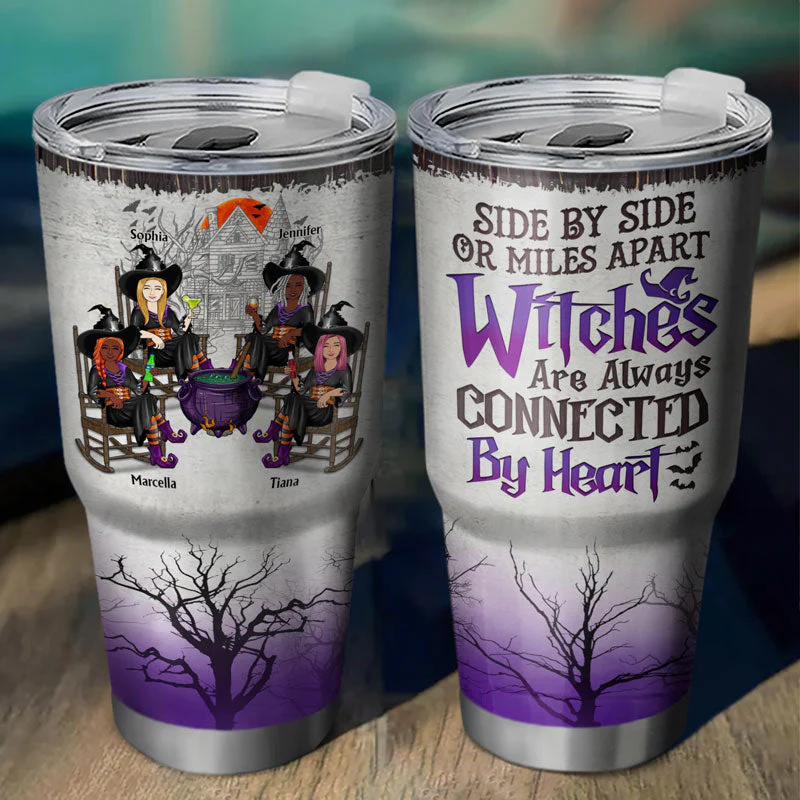 Witches Best Friends The Black Hat Sisterhood An Enchanting Fly By Night Group - Gift For Besties And Sisters - Personalized Custom 30 Oz Tumbler - Image 2