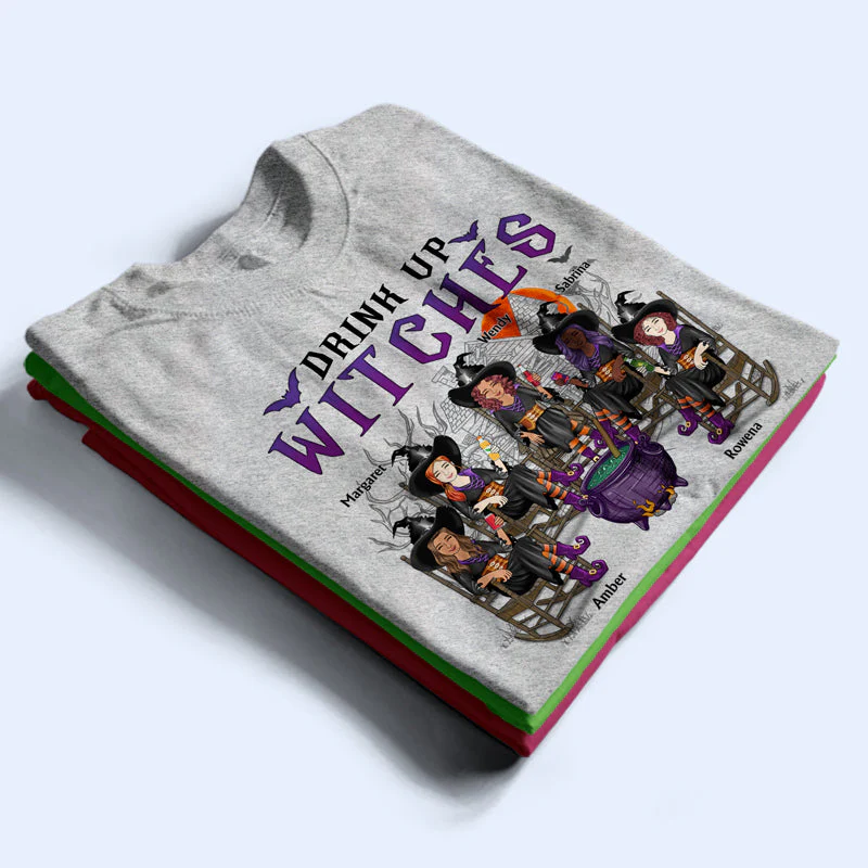 Witches Best Friends The Black Hat Sisterhood An Enchanting Fly By Night Group - Gift For Besties And Sisters - Personalized Custom T Shirt - Image 2