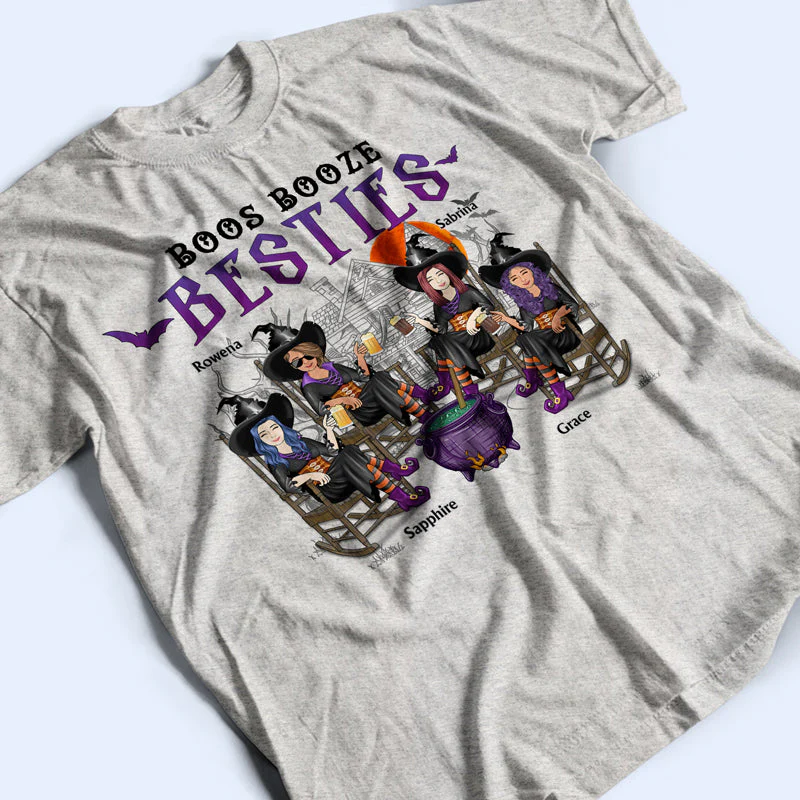 Witches Best Friends The Black Hat Sisterhood An Enchanting Fly By Night Group - Gift For Besties And Sisters - Personalized Custom T Shirt - Image 3