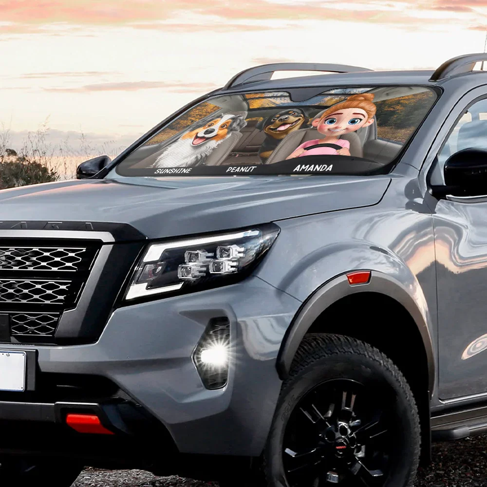 Woman Man Dog 3D Effect - Personalized Auto Sunshade - Image 3