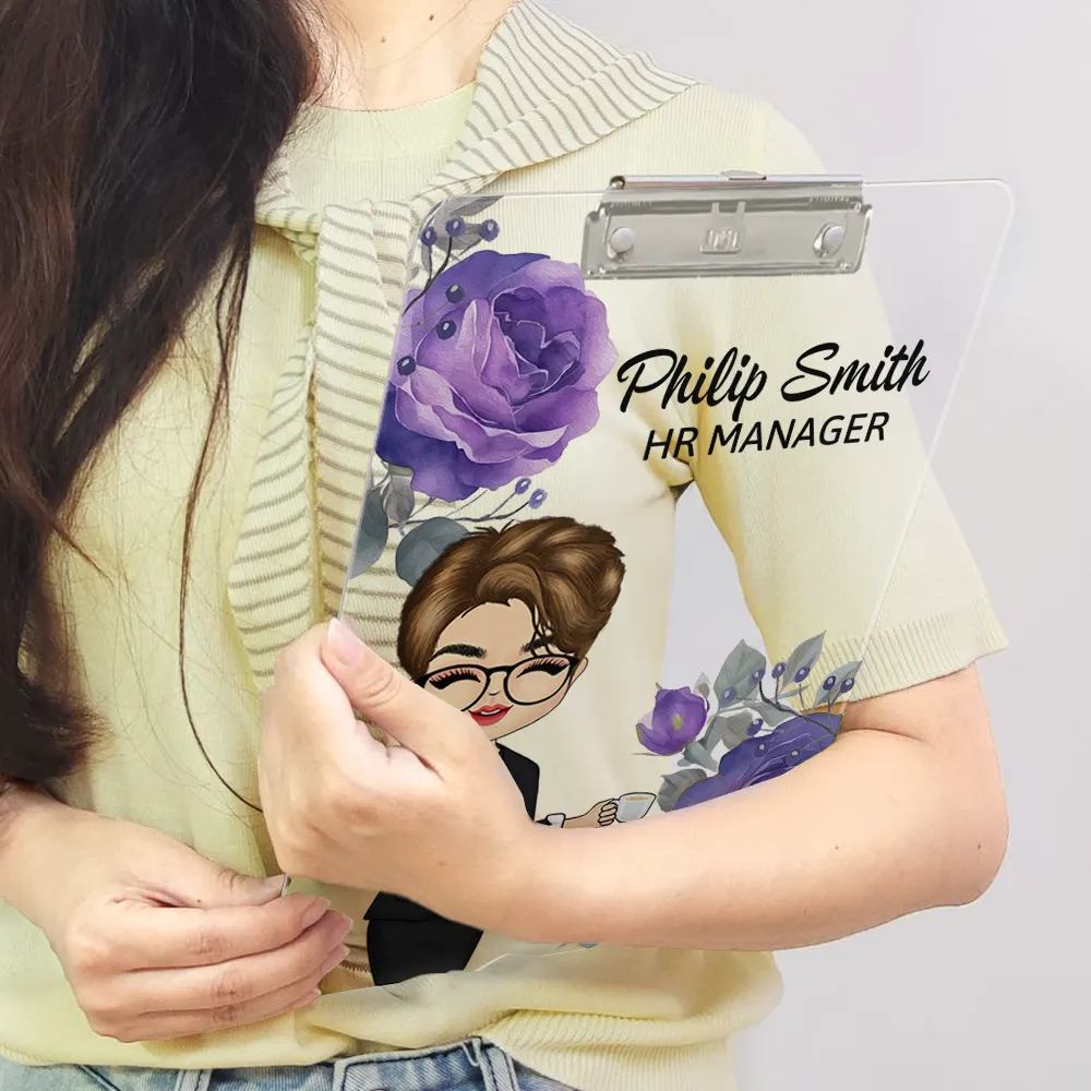 Woman Man Office Floral - Personalized Acrylic Clipboard - Image 4