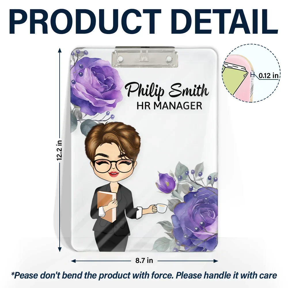 Woman Man Office Floral - Personalized Acrylic Clipboard - Image 5