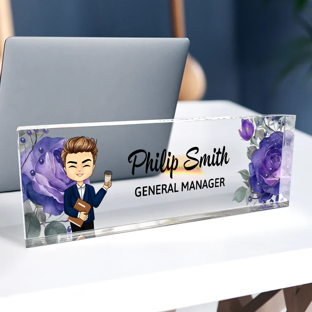 Woman Man Office Floral - Personalized Desk Name Plate - Image 2