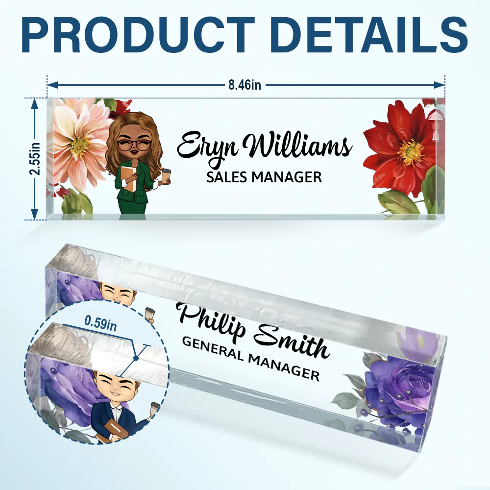 Woman Man Office Floral - Personalized Desk Name Plate - Image 5