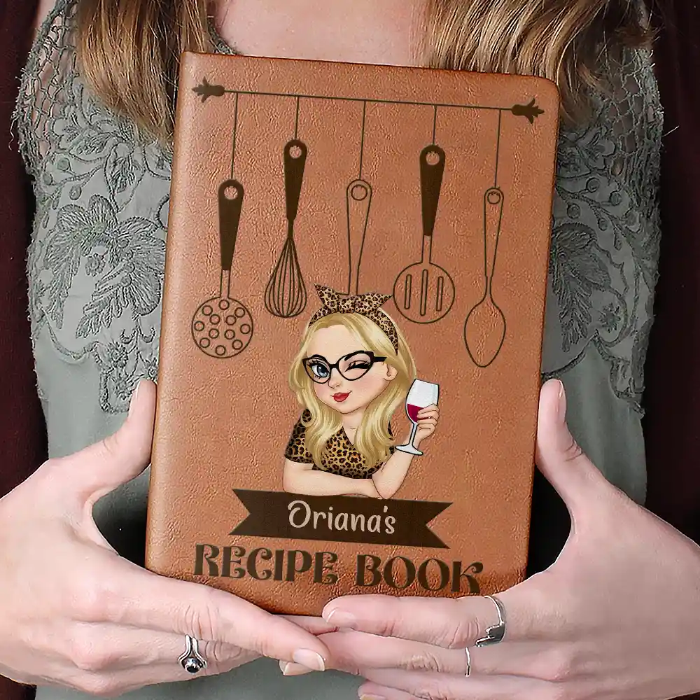 Woman Recipe Cookbook - Personalized Leather Journal - Image 4
