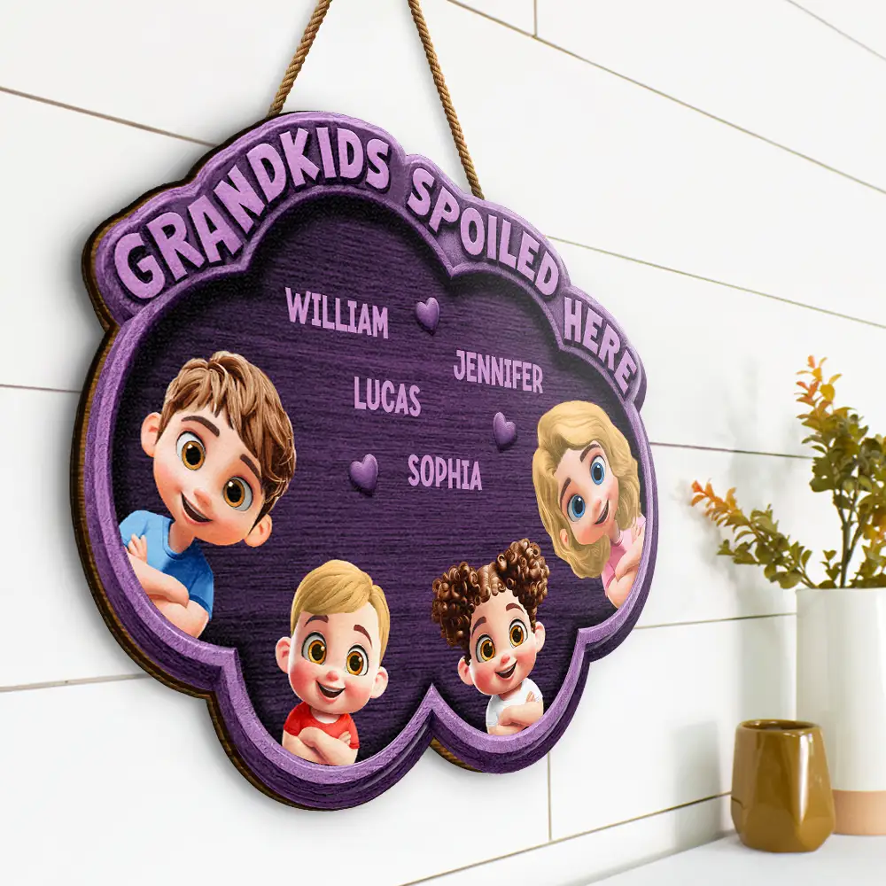 Wood Carved Effect Grandkids Spoiled Here - Personalized Custom Shaped Wood Sign - Image 2