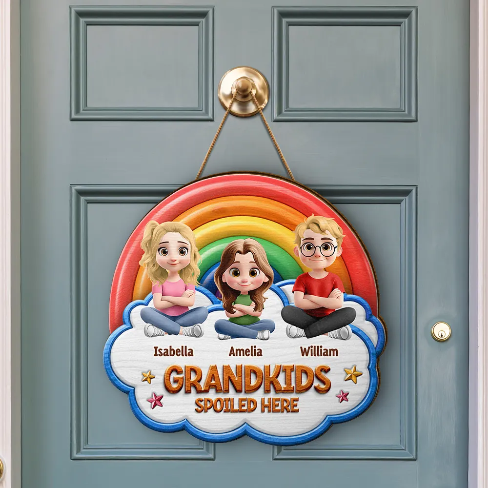 Wood Carved Effect Spoiled Grandkids Live Here - Personalized Custom Shaped Wood Sign - Image 3