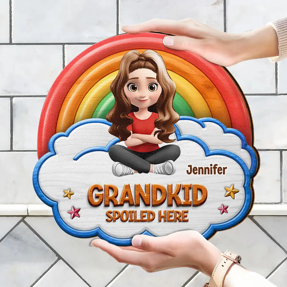 Wood Carved Effect Spoiled Grandkids Live Here - Personalized Custom Shaped Wood Sign - Image 4