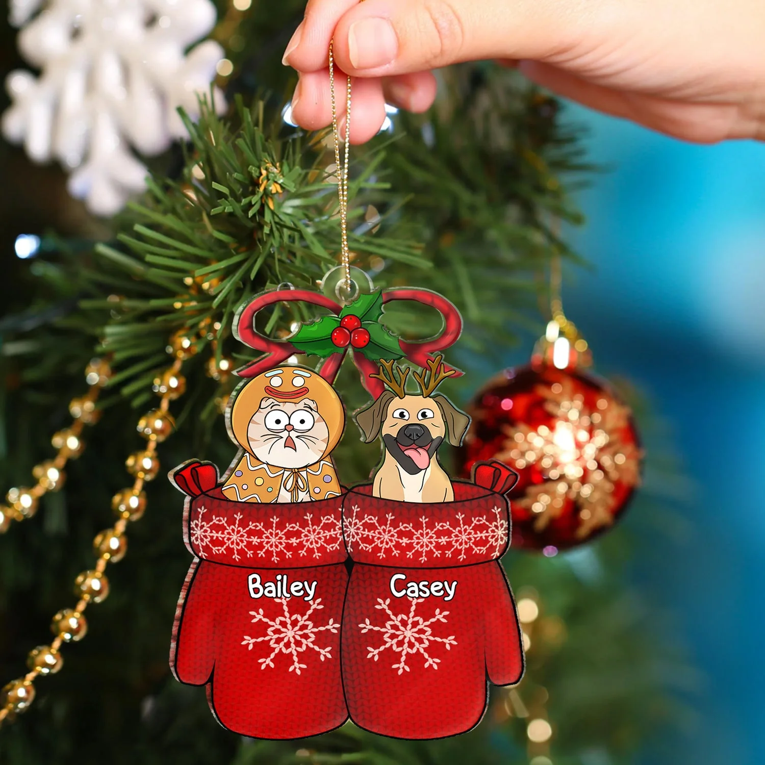 Wool Gloves - Christmas Gift For Dog Lovers, Cat Lovers - Personalized Cutout Acrylic Ornament - Image 4