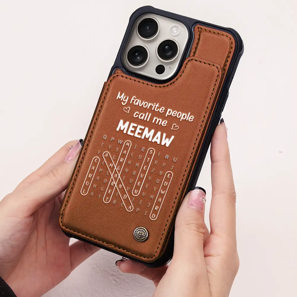 Word Search Puzzle Grandma Abuela My Favorite People Call Me - Personalized Leather Flip Wallet Phone Case - Image 2
