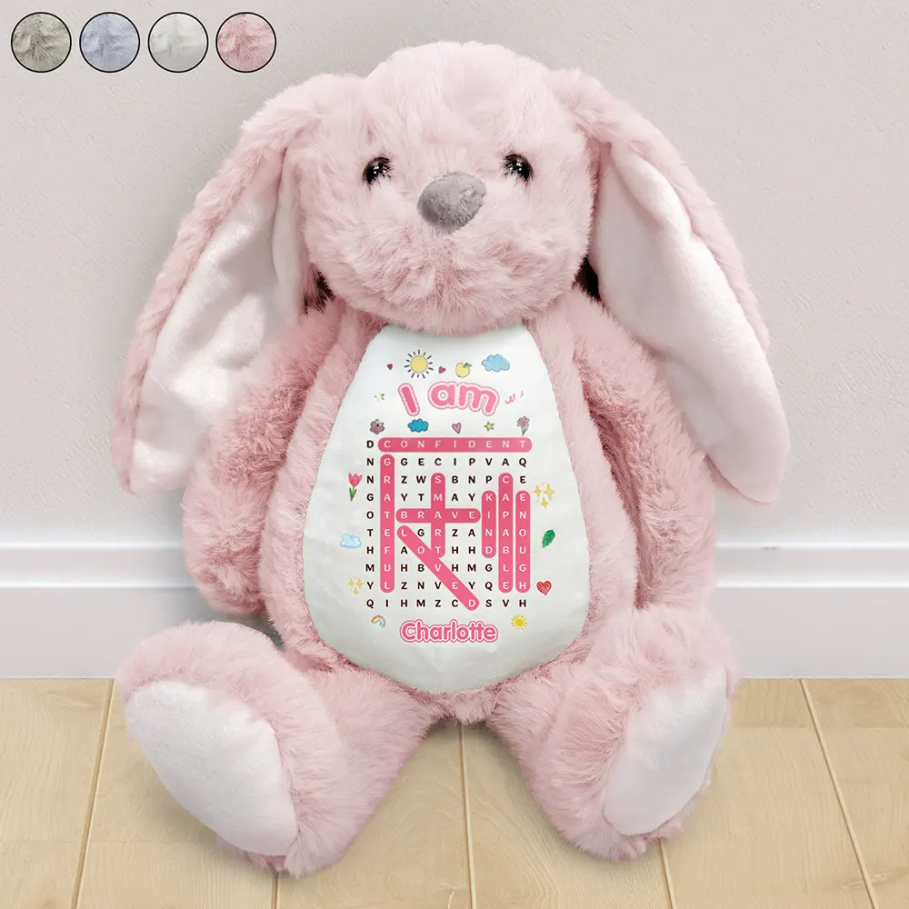 Word Search Puzzle I Am Kind Smart Brave - Personalized Soft Toy Bunny