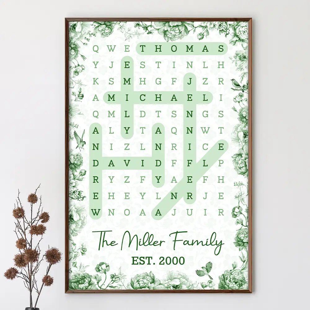 Word Search Puzzle Our Family Toile De Jouy - Personalized Poster - Image 3