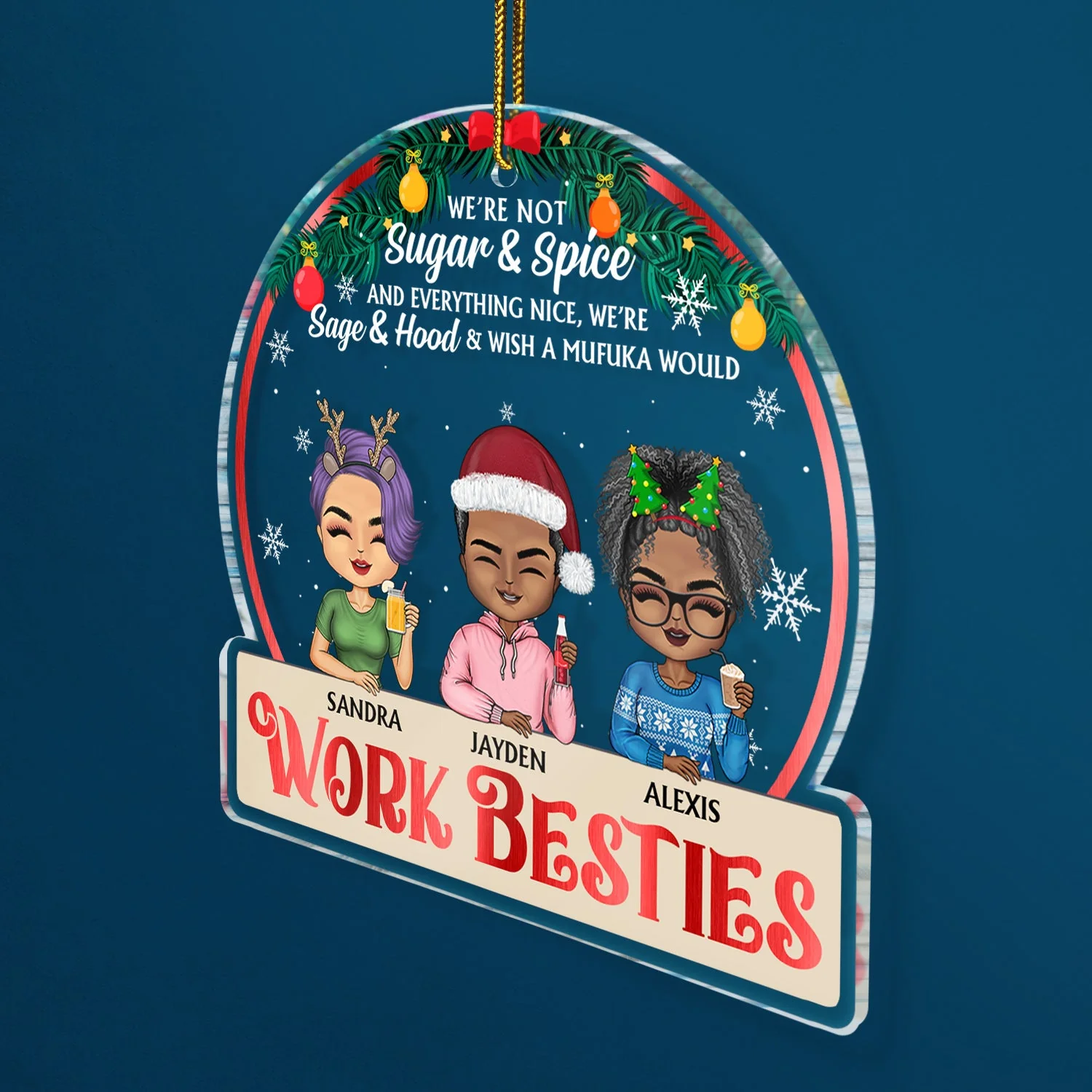 Work Besties You Are The Reason I Don't Punch People - Christmas Gifts For Colleagues, Coworker, Friends - Personalized Custom Shaped Acrylic Ornament - Image 2