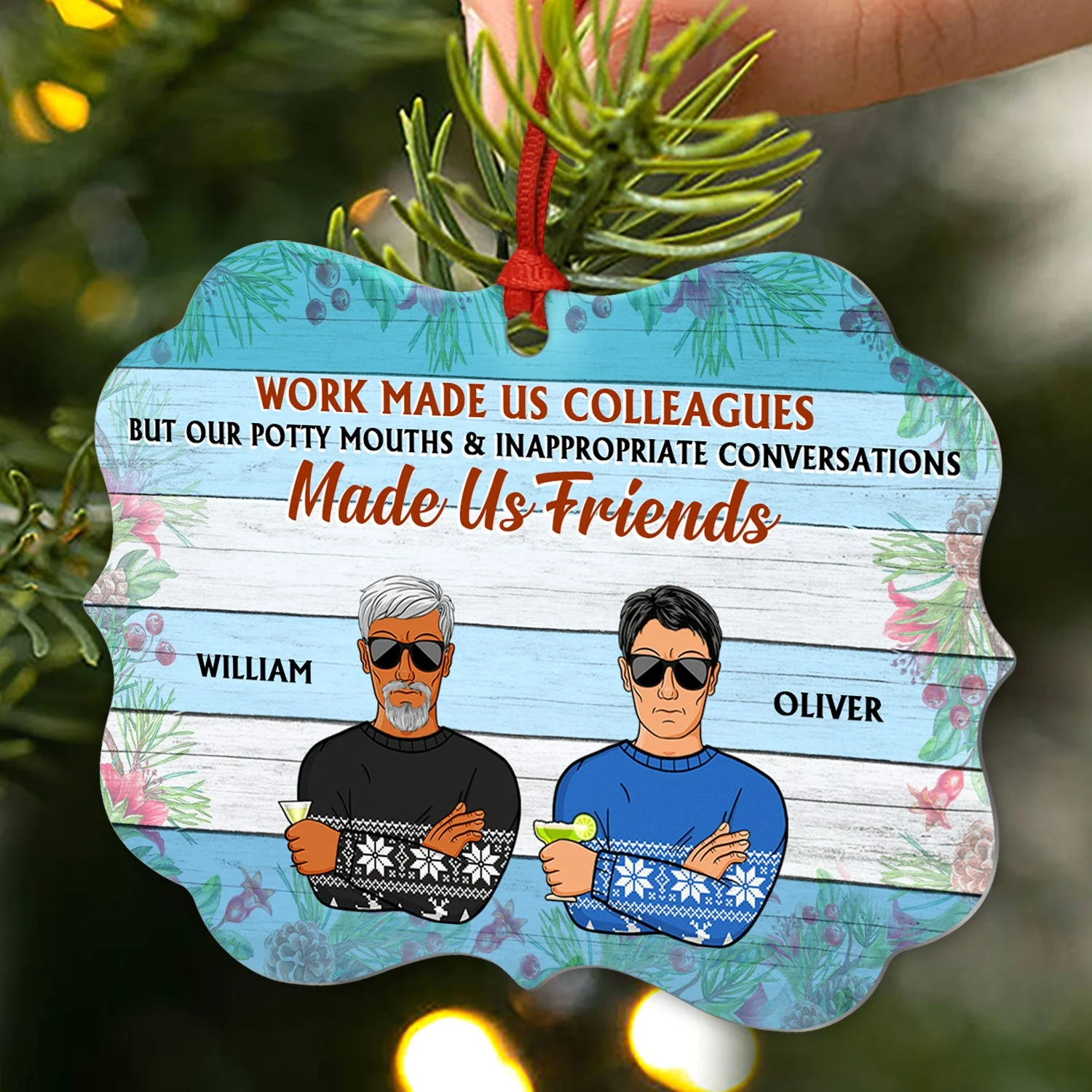 Work Made Us Colleagues But Our Potty Mouths Office Worker - Funny Christmas Gift - Personalized Custom Aluminum Ornament - Image 2