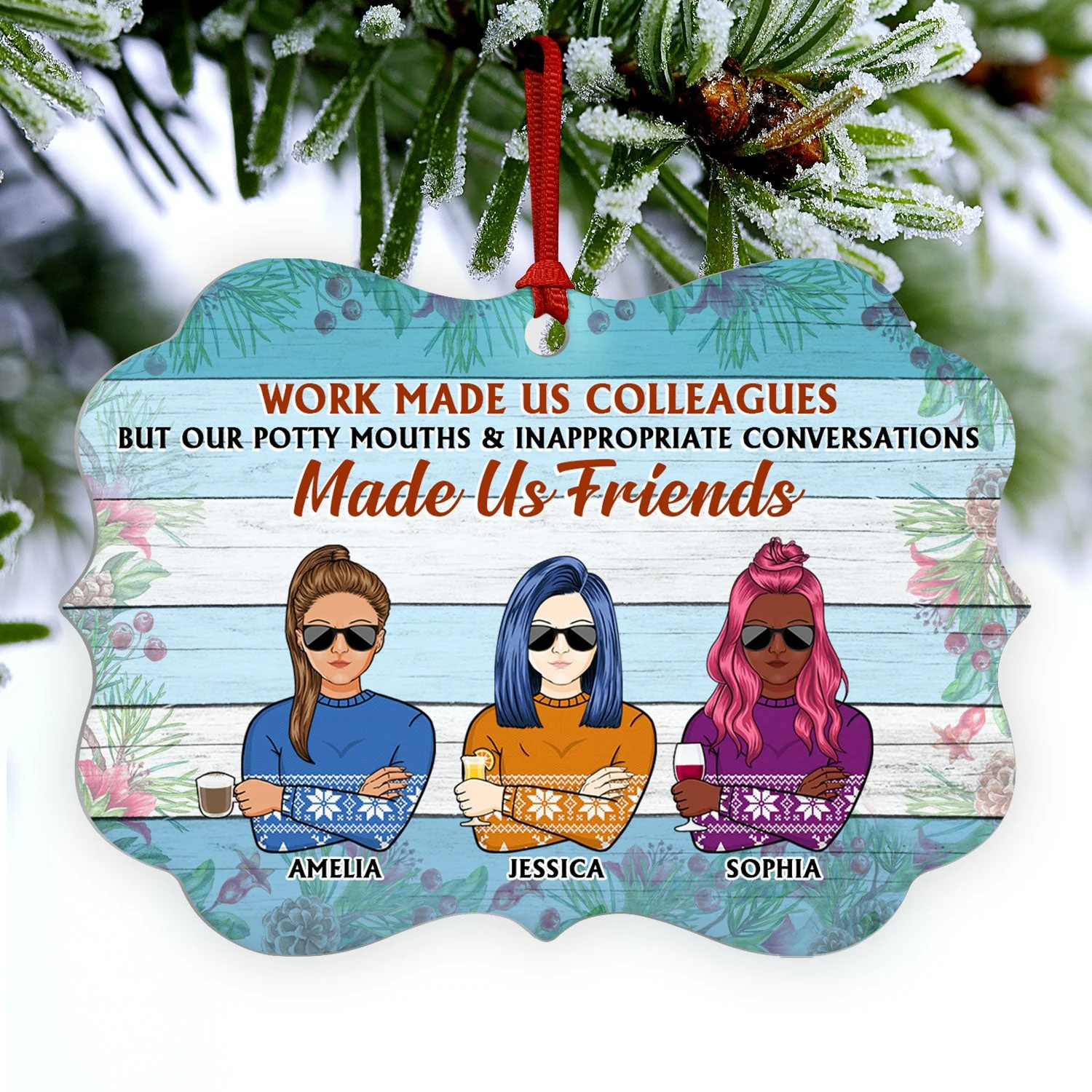Work Made Us Colleagues But Our Potty Mouths Office Worker - Funny Christmas Gift - Personalized Custom Aluminum Ornament - Image 3