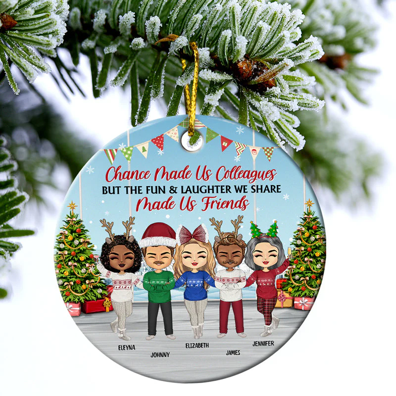 Work Made Us Colleagues - Christmas Gift For Co-worker And BFF - Personalized Custom Circle Ceramic Ornament - Image 3
