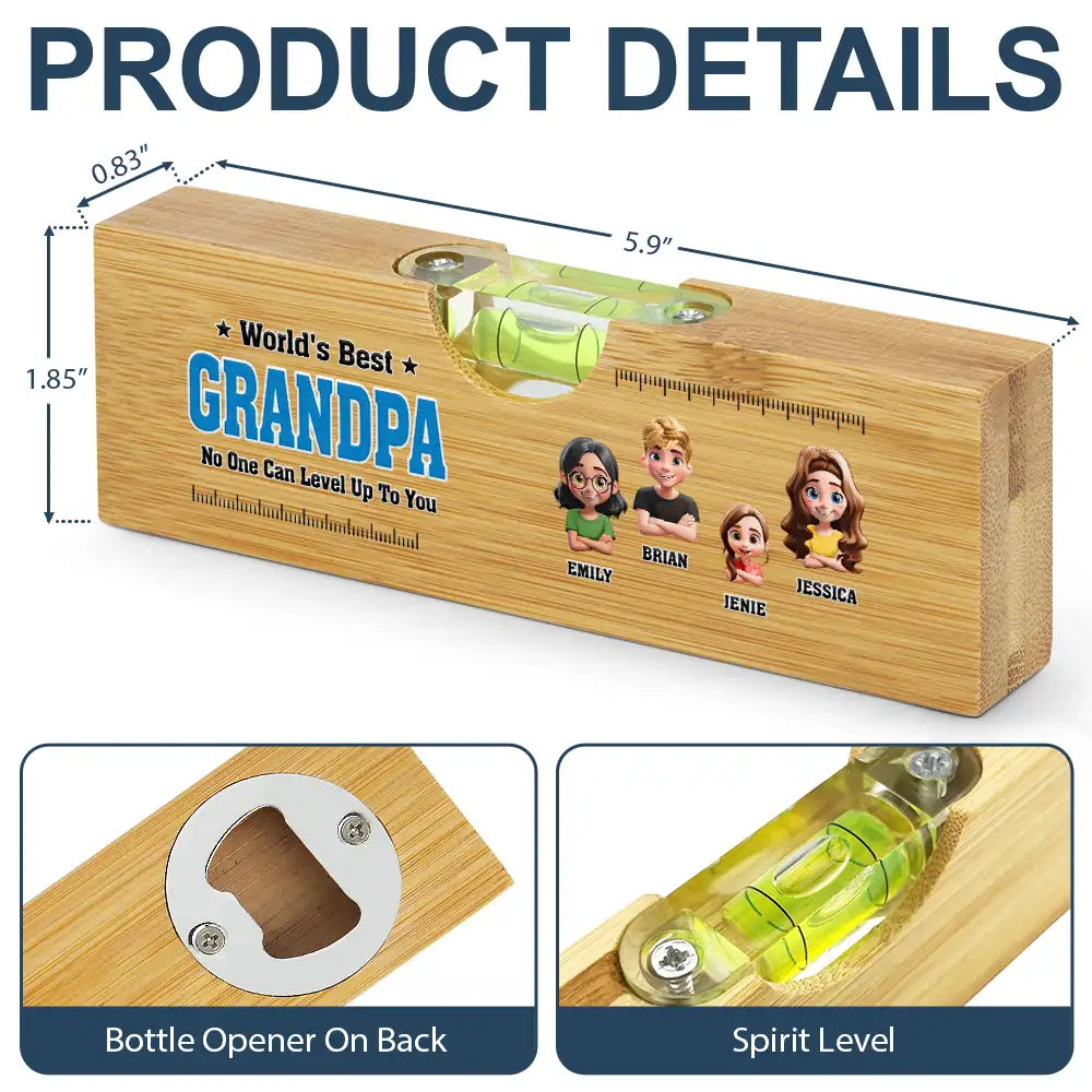 World Best Dad No One Level Up To You - Personalized Bottle Opener Wood Level - Image 6