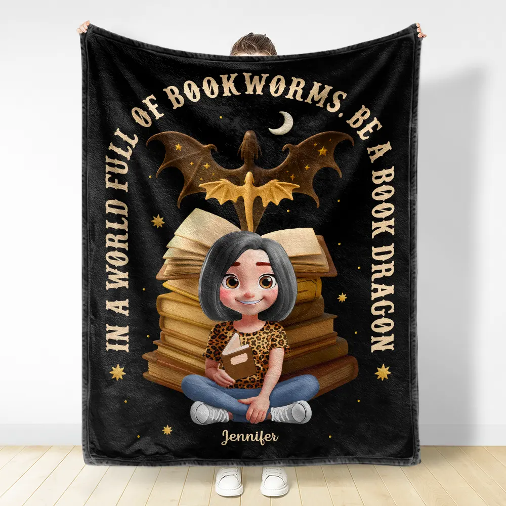 World Full Of Bookworms Be A Book Dragon - Personalized Fleece Blanket, Sherpa Blanket - Image 3