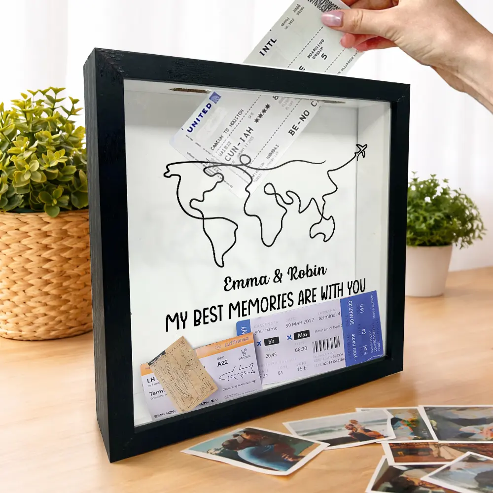 World Map Line Travel Best Memories Are With You - Personalized Ticket Memory Box - Image 2