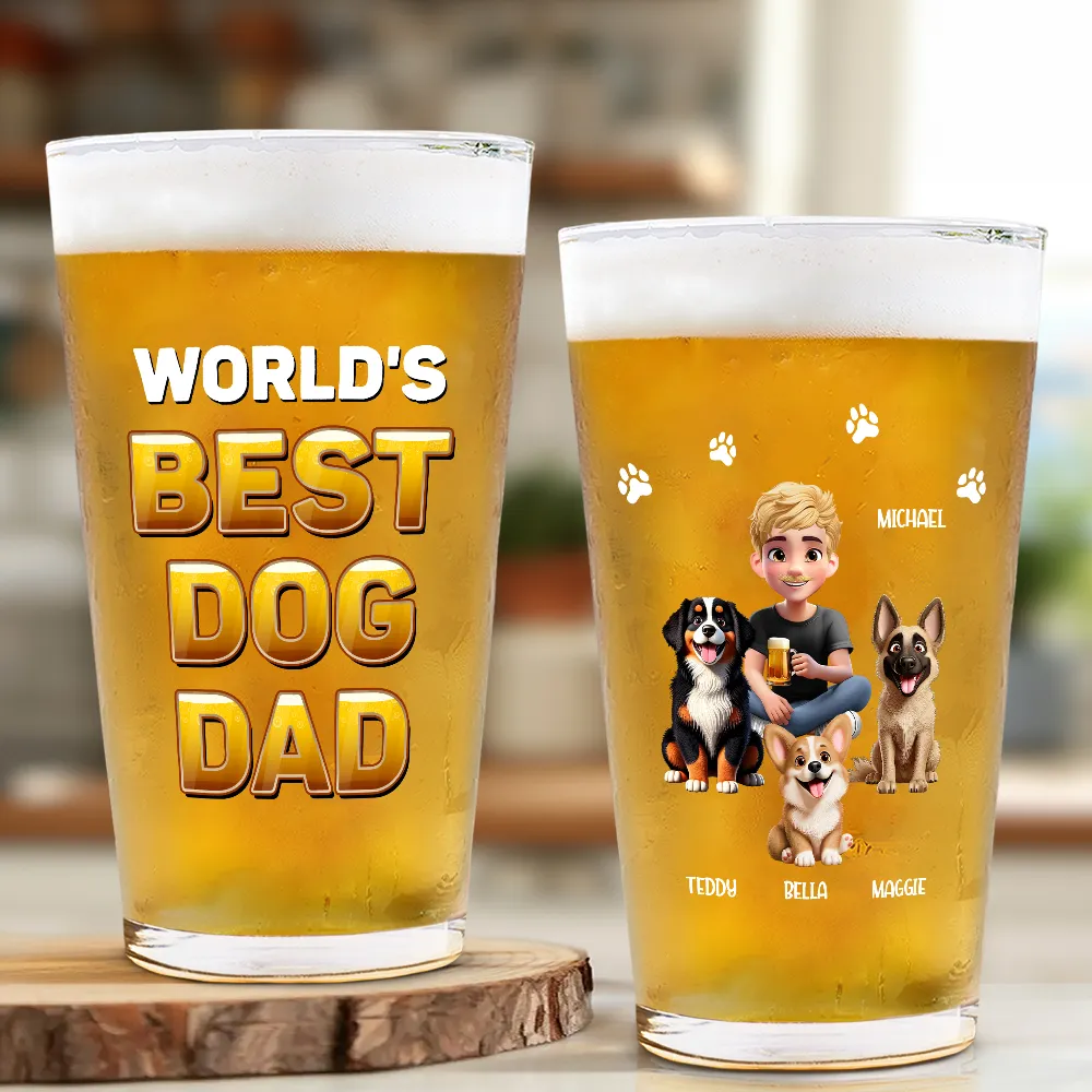 World's Best Dog Dad - Personalized Beer Glass - Image 2