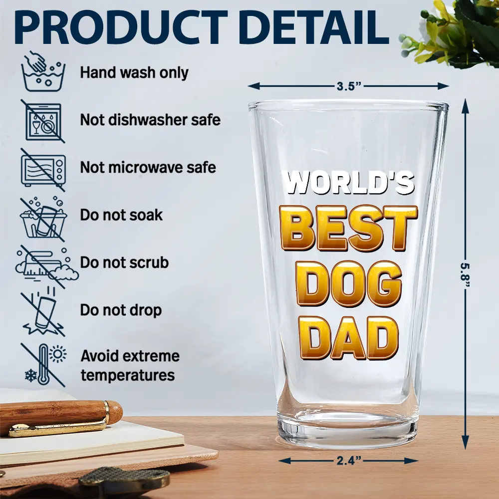 World's Best Dog Dad - Personalized Beer Glass - Image 5
