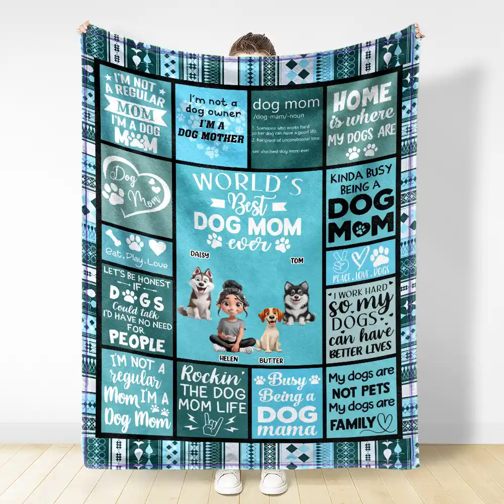 World's Best Dog Mom Ever 3D Effect - Personalized Fleece Blanket, Sherpa Blanket - Image 3