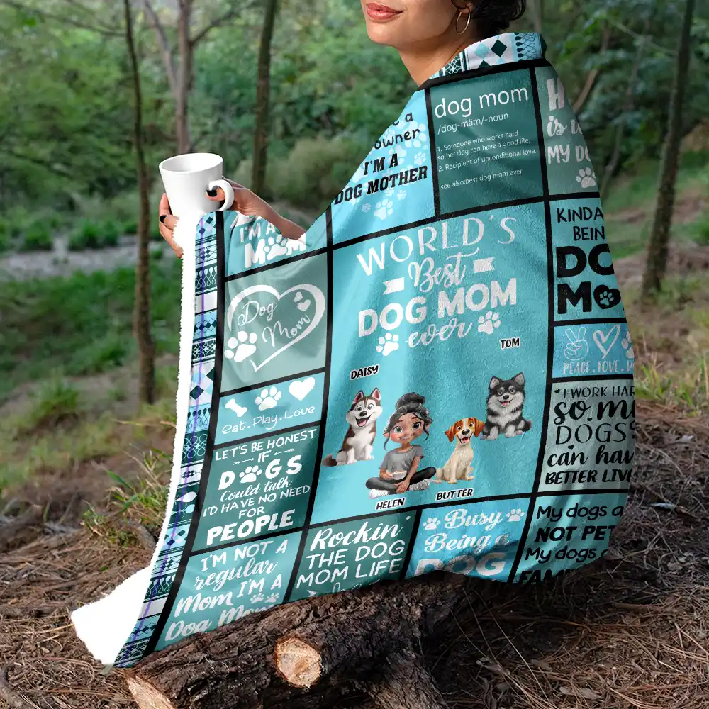 World's Best Dog Mom Ever 3D Effect - Personalized Fleece Blanket, Sherpa Blanket - Image 5