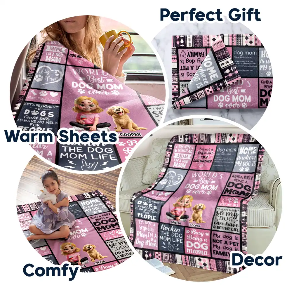 World's Best Dog Mom Ever 3D Effect - Personalized Fleece Blanket, Sherpa Blanket - Image 7