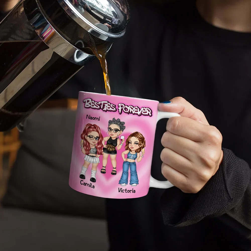 Y2K Bestie Sister Forever - 3D Inflated Effect Printed Mug, Personalized White Edge-to-Edge Mug - Image 4