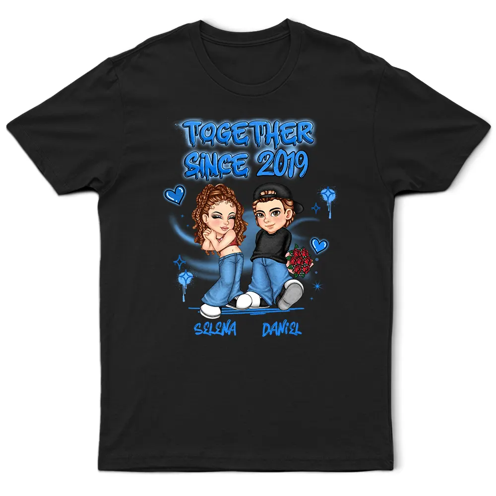 Y2K Cartoon Chibi Couple Together Annoying Each Other Since - Personalized T Shirt - Image 2