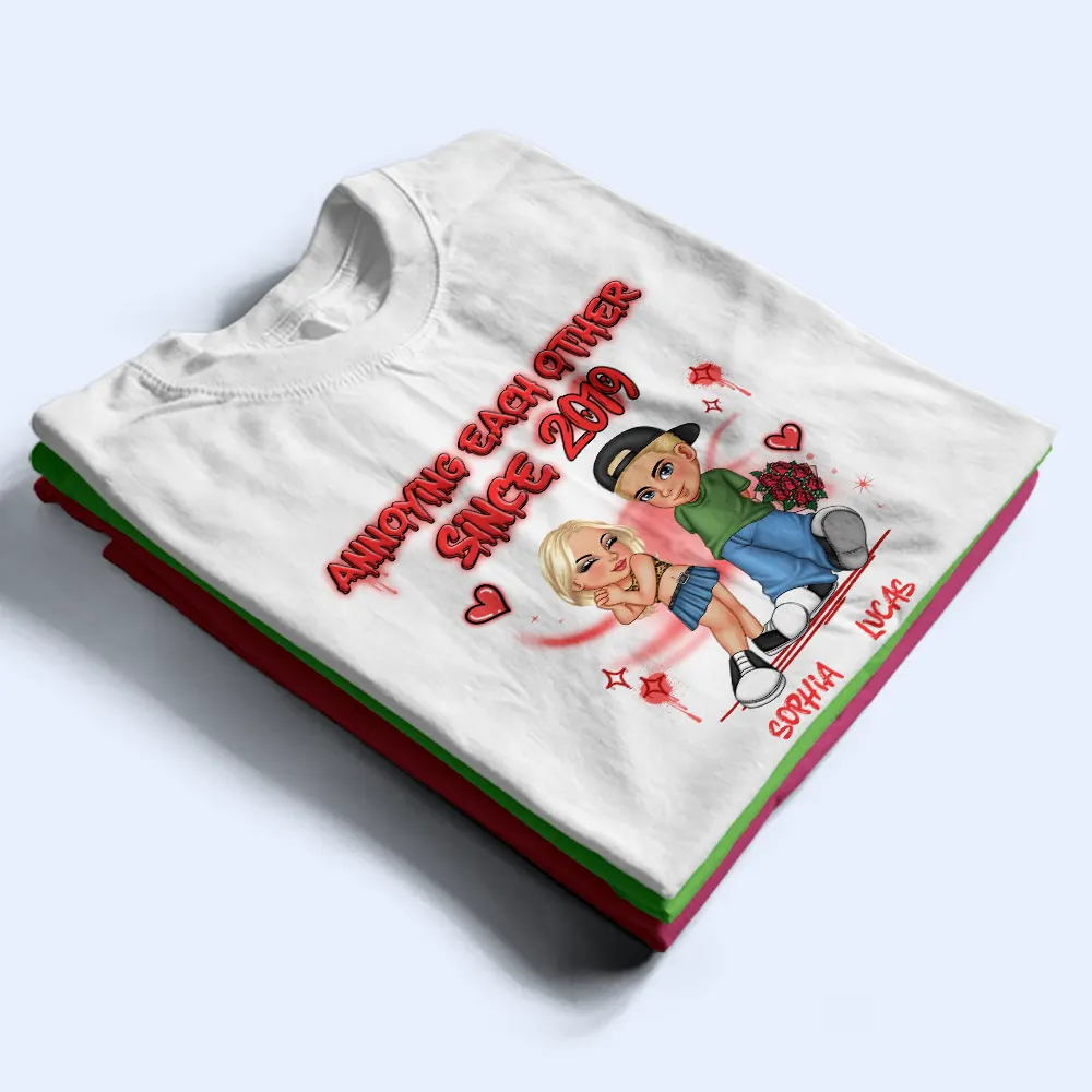 Y2K Cartoon Chibi Couple Together Annoying Each Other Since - Personalized T Shirt - Image 5
