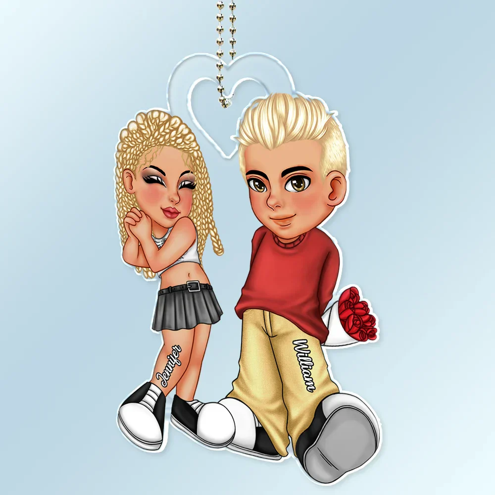 Y2K Couple, Anniversary Gift - Personalized Acrylic Car Hanger - Image 2