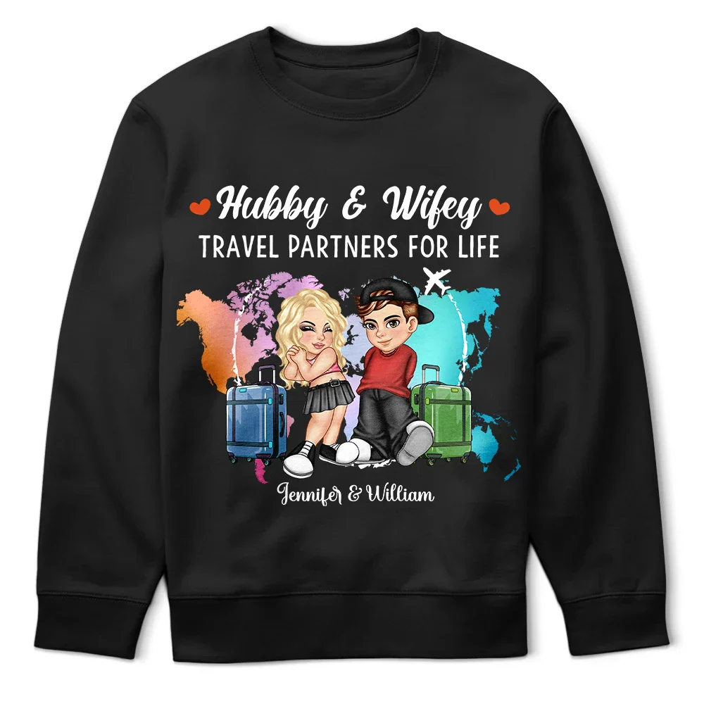 Y2K Couple Hubby & Wifey Travel Partners For Life - Personalized T Shirt - Image 5